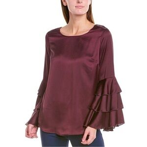 Lena Gabrielle Bell Sleeves Silky Maroon Top Large